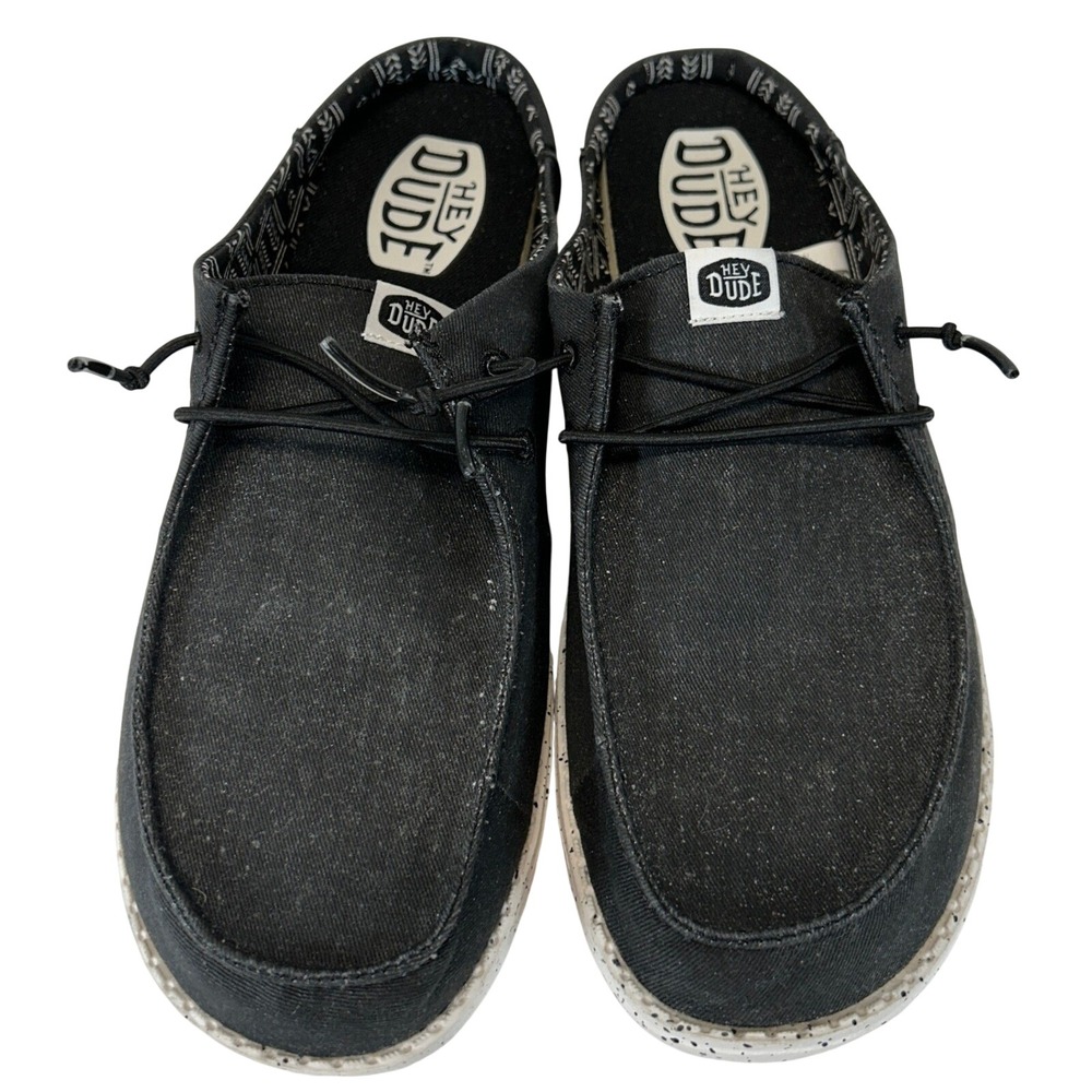 Hey Dude Wendy Slip Stretch Canvas Black Mules Shoes 41269-001 Womens 11